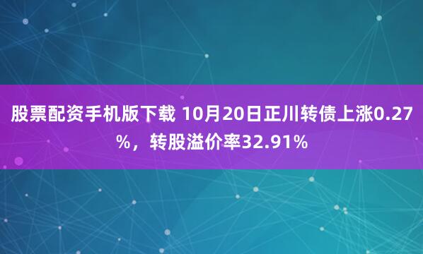 股票配资手机版下载 10月20日正川转债上涨0.27%，转股溢价率32.91%