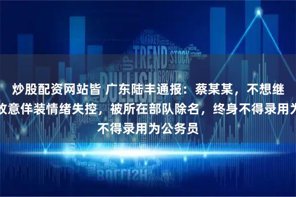炒股配资网站皆 广东陆丰通报：蔡某某，不想继续服役故意佯装情绪失控，被所在部队除名，终身不得录用为公务员